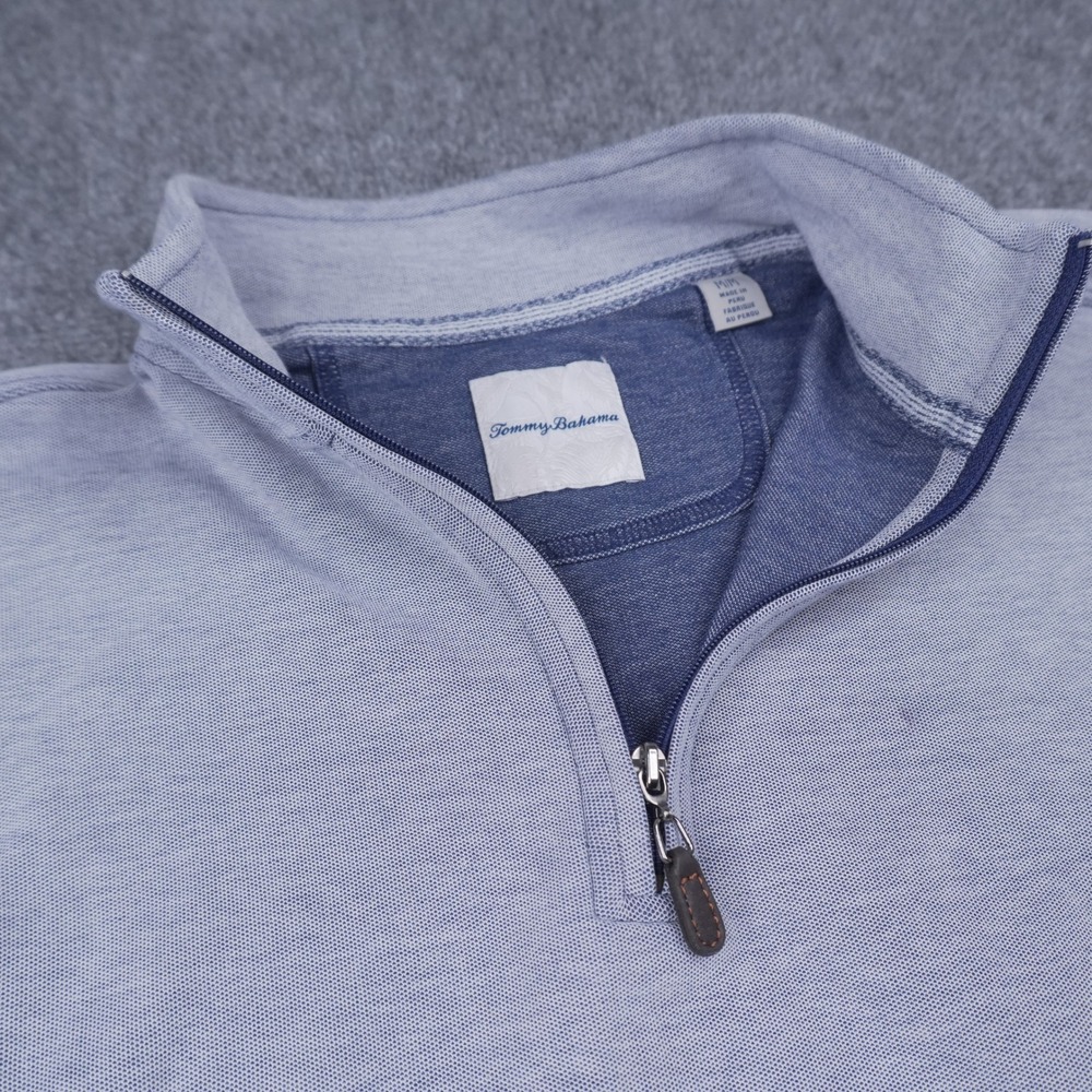 Tommy Bahama Pullover Mens M Light Blue Quarter Zip Textured Cotton Knit